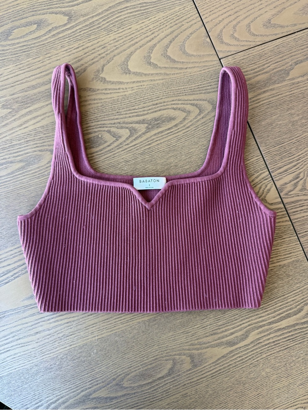 Babaton Ribbed Square-Neck Crop Tank in Mauve Pink